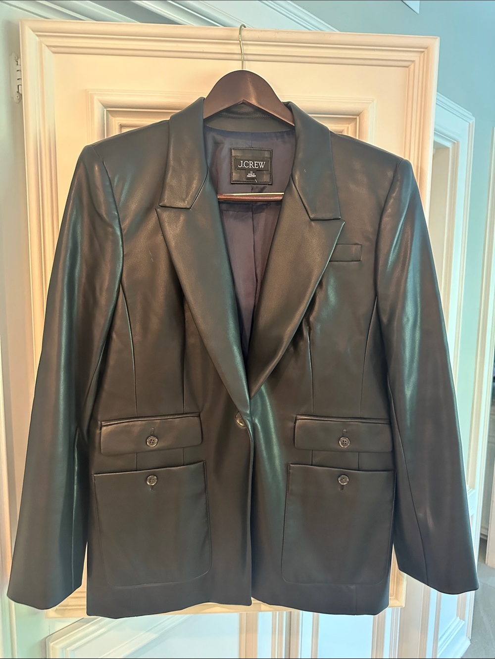 J. Crew Black Leather Double-Pocket Blazer